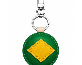 Brazil Flag Leather Keychain, Handmade Brazil Keyring Bag Charm, Travel Gift for Him Car Luggage Tag