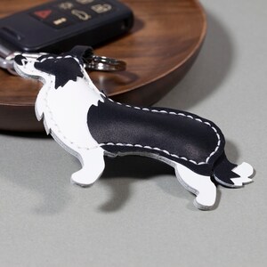 Genuine Leather Charm KeyChain, Border Collie Keyring, Bag charm, Custom Dog Keychain, Standing Posture, Handmade Leather Crafts image 4