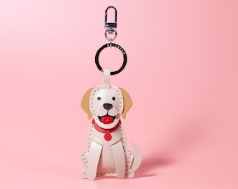 Leather Charm Keychain, Smiling Labrador Dog Charm, Bag Charm, Custom Dog Keychain, Sitting Posture, Gifts for Wife, Mather, Girlfriend
