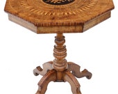 Victorian satinwood walnut marquetry tilt top tea table
