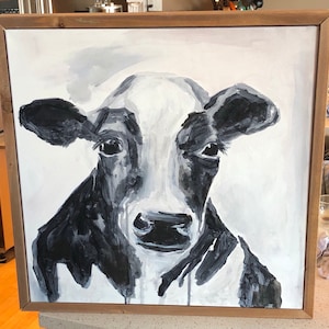 Cow Painting- canvas print of original , FREE SHIPPING, ready to hang. Home Decor, Art,  Farm house style, black and white