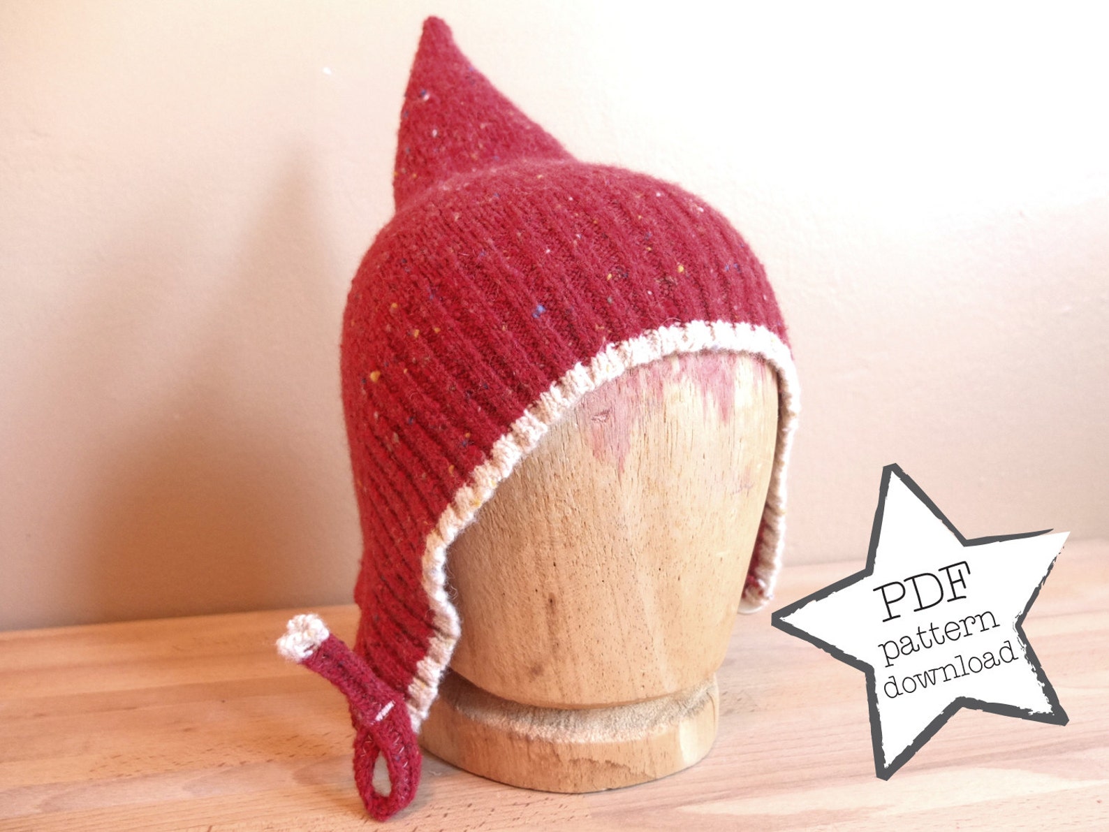 Pixie Hat Sewing Pattern, Recycle Your Old Sweater Elf Hat Warm and