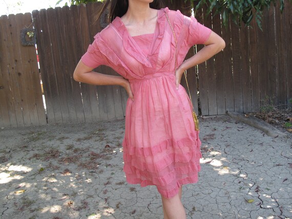 1910's Antique Bubble Gum Pink Muslin Dress sz sm - image 3