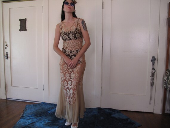 As-Is 1930's Spider Web Lace Dress sz Sm
