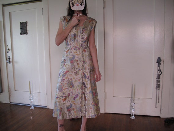 1940's MAINBOCHER Brocade Dress w/ Figures sz Med