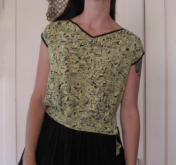 1930's Novelty Rayon Blouse w/ Grecian Mythical Th