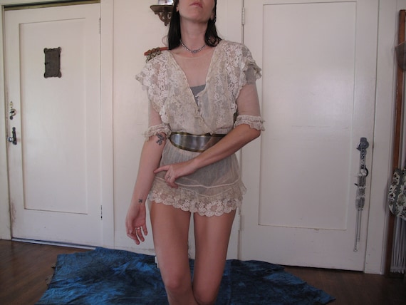 1910's Spiderweb Lace Antique Blouse Tunic Mini Dr