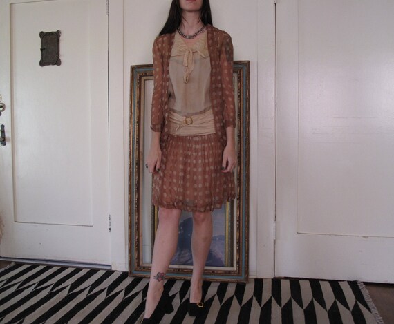 1920's 30's Silk Chiffon Three Piece Set sz Sm