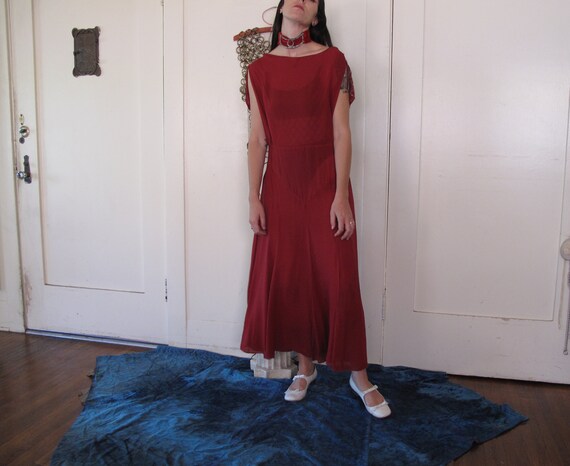 1930's Flames Beaded Dress SZ Med/Lrg