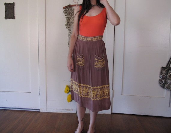 1940's Gabardine Embroidered Skirt sz Med
