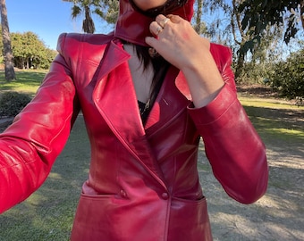Lata 80. Lata 90. Vintage Claude Montana Lambskin Leather Hooded Hacket sz Sm