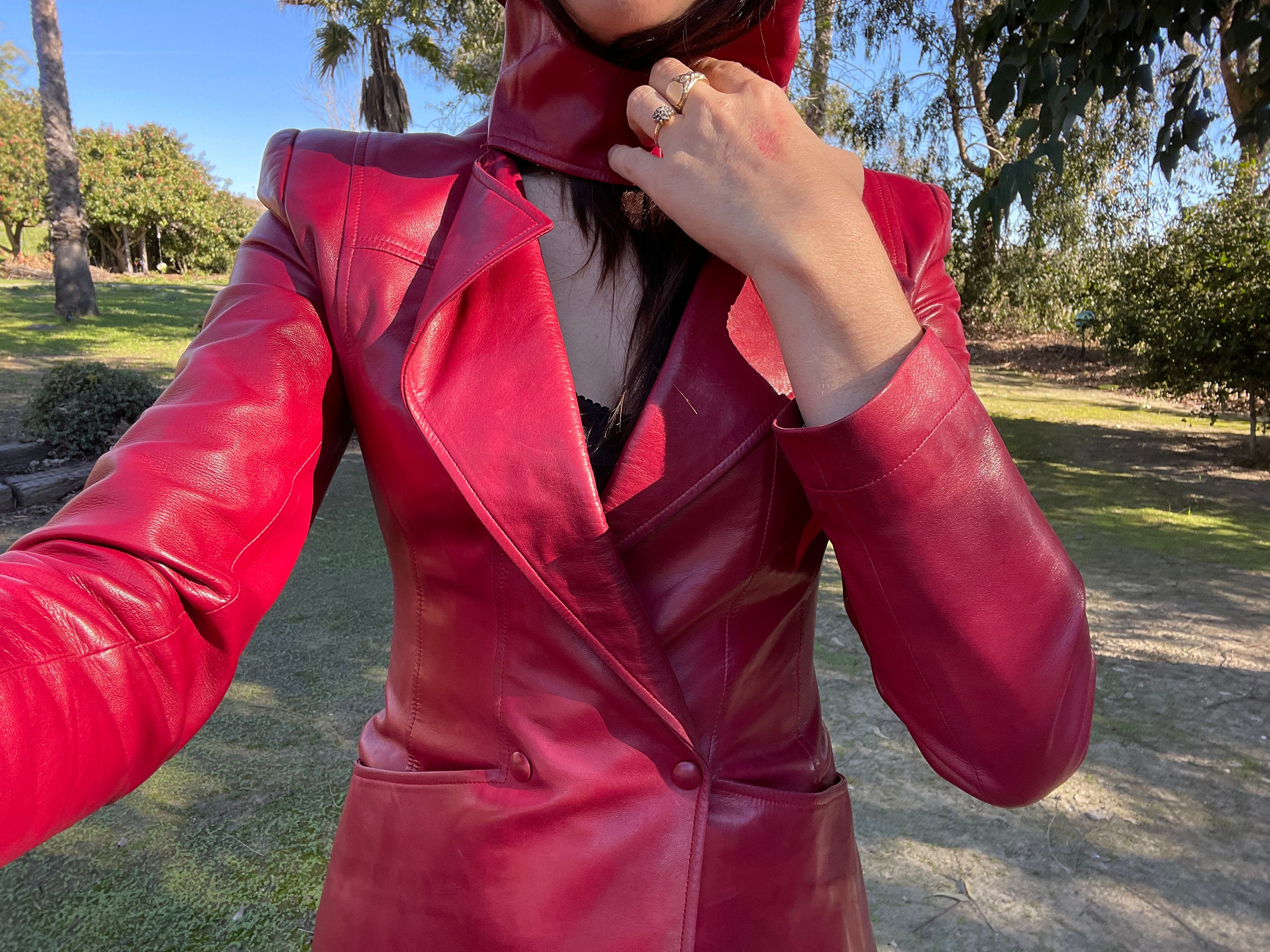 1980's 1990's Vintage Claude Montana Lambskin Leather Hooded