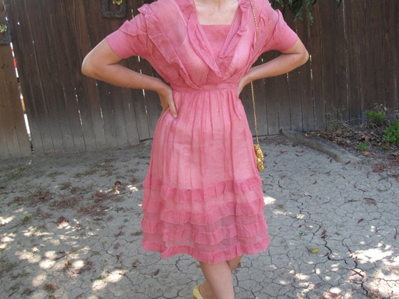 1910's Antique Bubble Gum Pink Muslin Dress sz sm - image 1