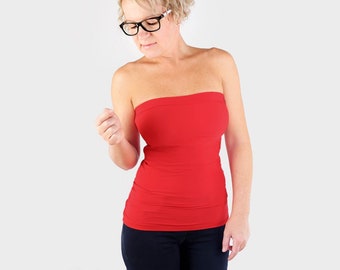 Red Strapless Bandeau Top or Slim Fit Tube Top for Sexy Summer Fashion Wear