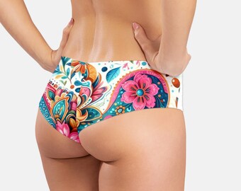 Preppy paisley reversible bikini bottom with seamless cheeky brazilian or french low cut and moderate coverage - custom printed bikini