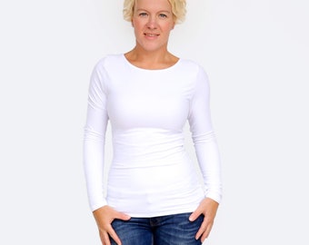 White Top / White Shirt / Slim Fit Tshirt / Basic White T Shirt / White Sweater / Yoga Top / Long Sleeve Top / Running Top / White Tshirt