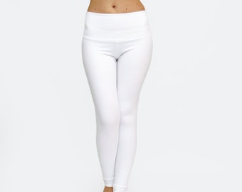 White Leggings / White Yoga Pants / Workout Tights / Yoga Clothes / High Waisted Legging / White Dance Pants / Extra Long Leggings