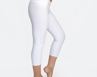 QUYUON White Capris for Women Autumn Workout Out Leggings Stretch