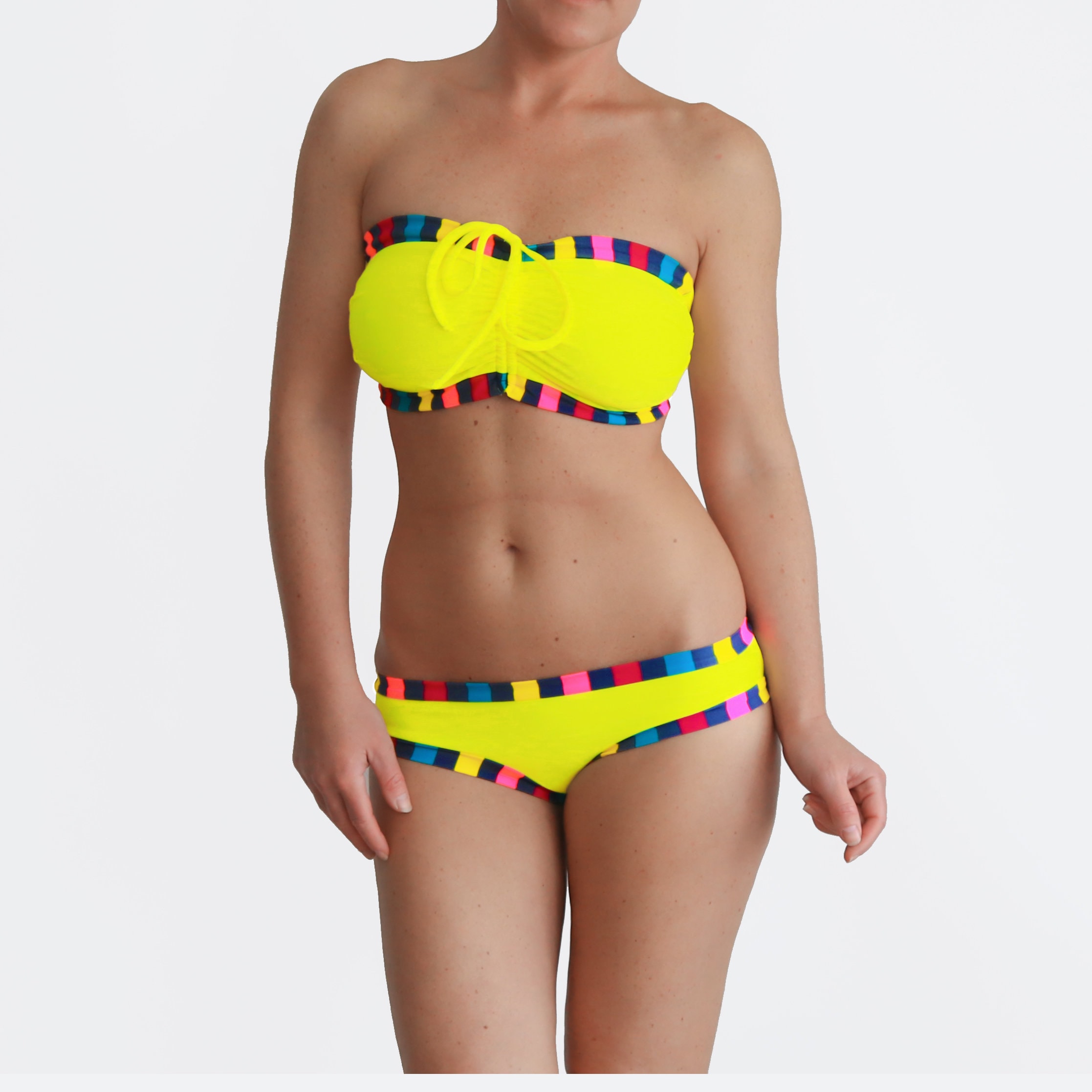 strapless yellow bathing suit