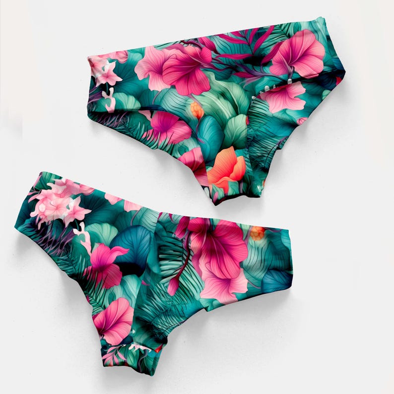 Reversible Tropical Bikini Bottom – Handmade Seamless Floral Swimwear image 15