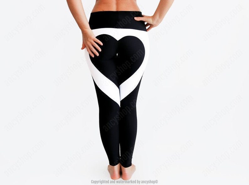 Black Leggings / Black Heart Pants / Heart Yoga Pants / Heart Etsy