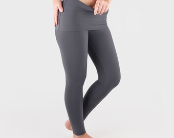 White Yoga Pants / Fold Over Yoga Pants 