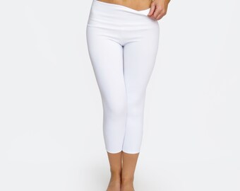 Womens White Capri Leggings Yoga Pants Footless Tights –, 45% OFF