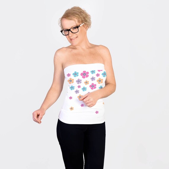 White Tube Top Floral Crop Top Colorful 
