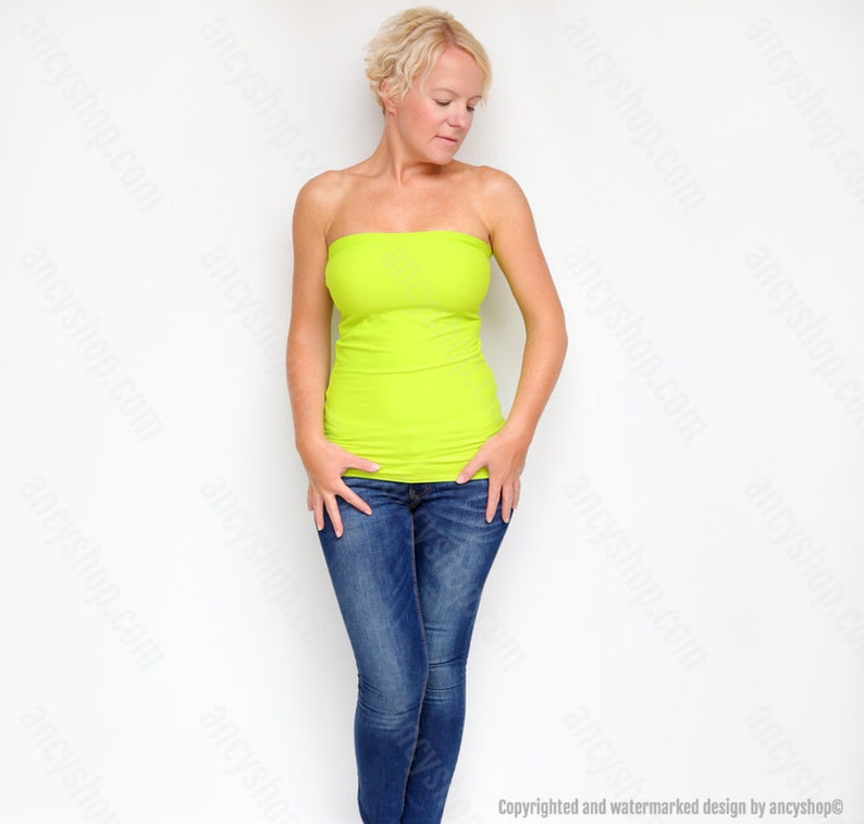 Yellow Green Bandeau Strapless Top 