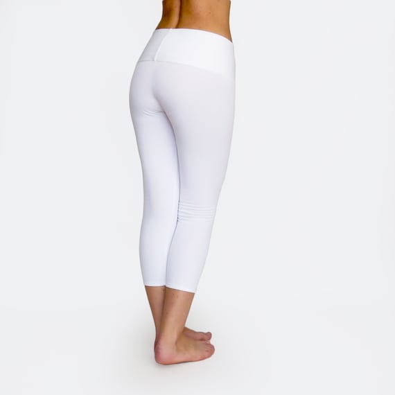 White Yoga Pants / White Capri Leggings / High Waist Yoga Pants