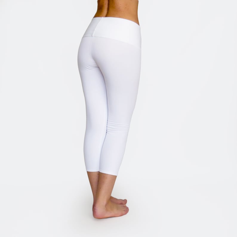 White Yoga Pants / White Capri Leggings / High Waist Yoga