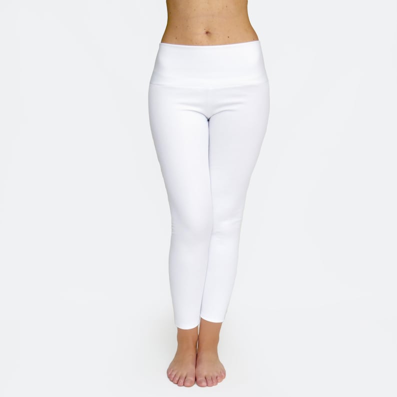 High Waist Yoga Pants / White Leggings / Crop White Yoga Pants | Etsy
