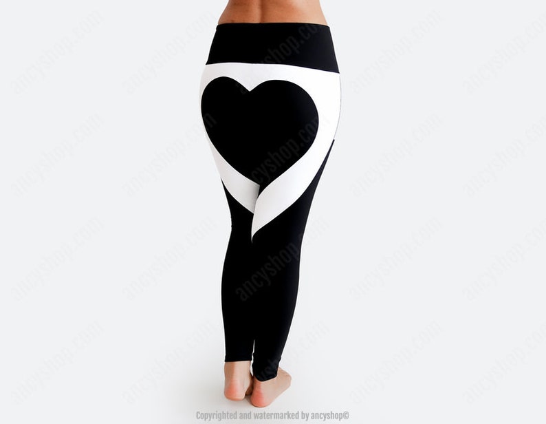 Black Leggings / Black Heart Pants / Heart Yoga Pants / Heart Etsy