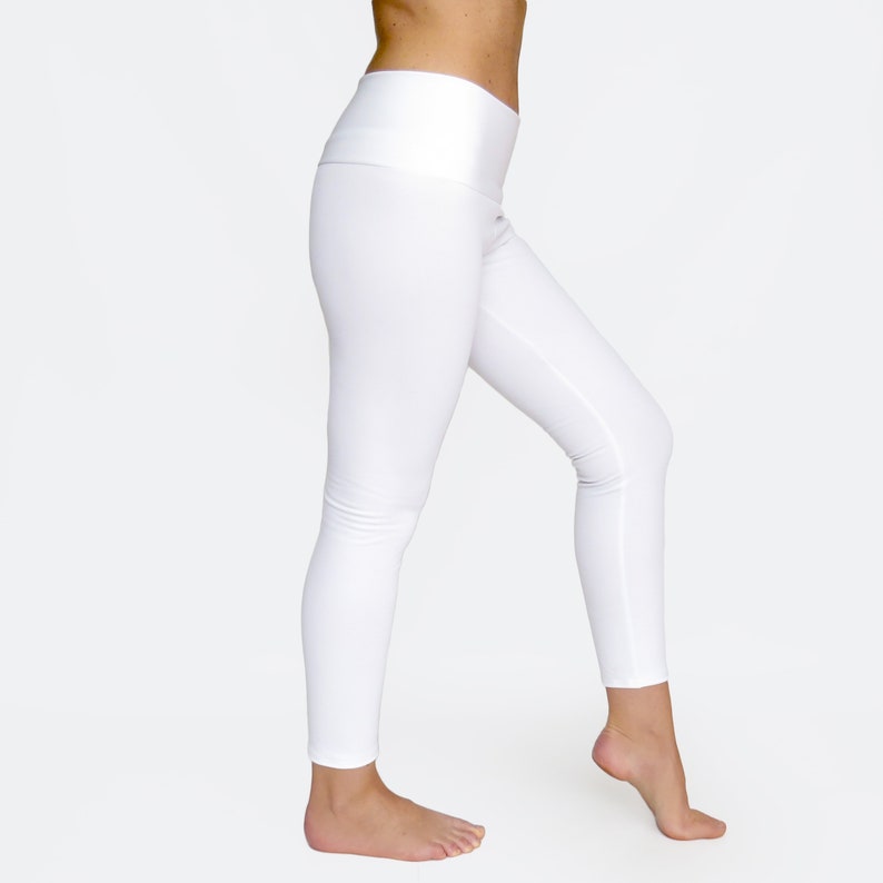 High Waist Yoga Pants / White Leggings / Crop White Yoga Pants Etsy