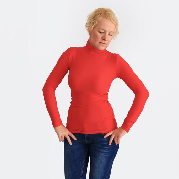 Red Turtleneck / Womens Sweater / Long 