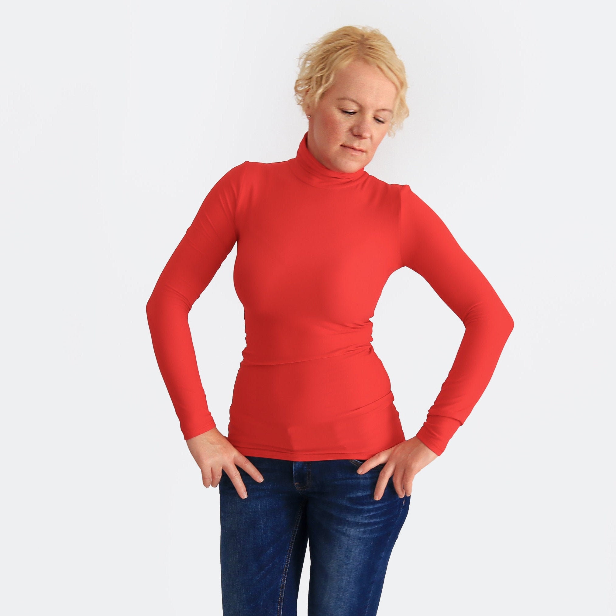 red turtleneck top women's