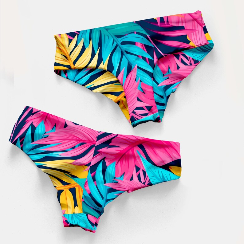 Reversible Tropical Bikini Bottom – Handmade Seamless Floral Swimwear image 14