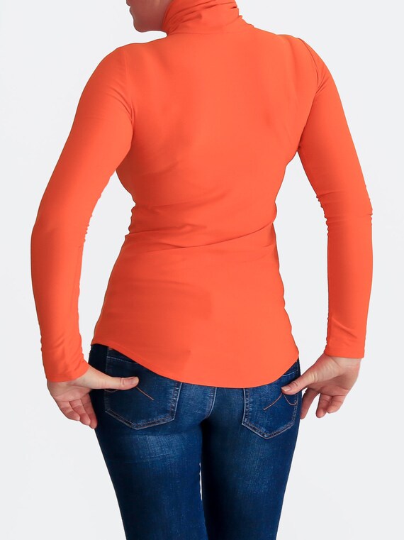 Orange Turtleneck / Orange Sweater / Turtleneck Sweater / Mock Neck / Fuzzy Sweater / Womens Turtleneck / Bodycon Turtleneck / Roll Neck