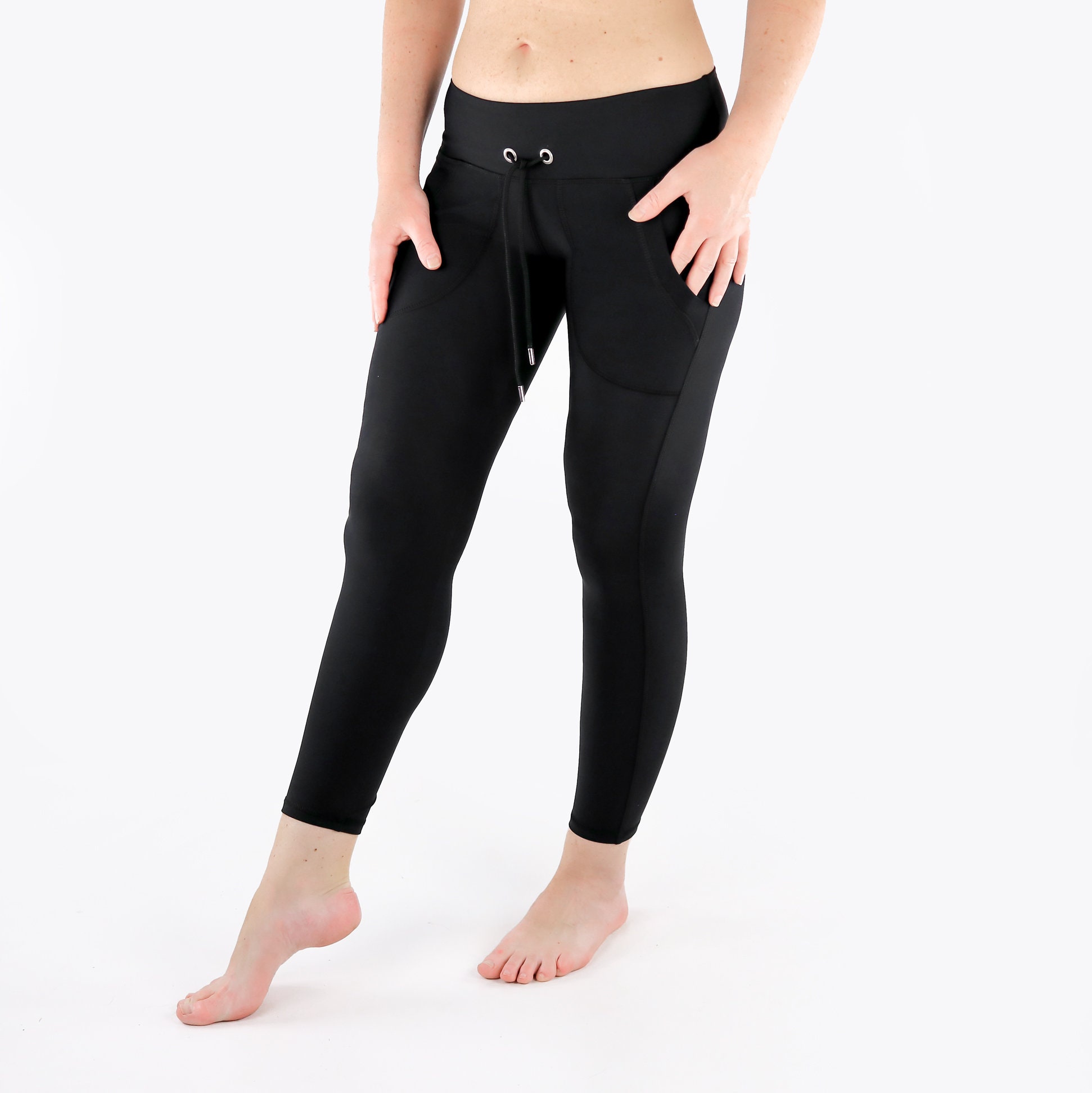 Drawstring Yoga Pants / Pocket Leggings / Black Yoga Pants / Yoga Pants with Pockets / Workout Leggings / Womens Activewear / Black Yogawear