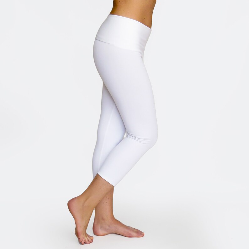 White Yoga Pants / White Capri Leggings / High Waist Yoga Etsy