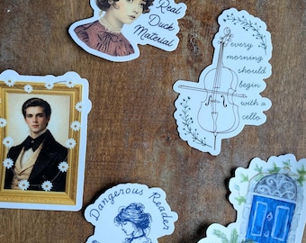 Emma M. Lion Vinyl Stickers: Dangerous Reader, Cello, or Portrait Designs