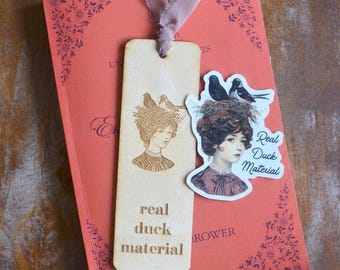 Real Duck Material Laser Cut Wooden Bookmark | Unselected Journels | Literary Books sticker