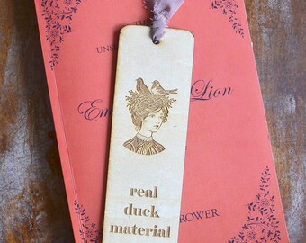 Real Duck Material Laser Cut Wooden Bookmark | Unselected Journels | Literary Books sticker
