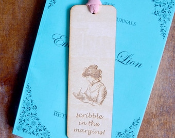 Emma M. Lion Book Lover Wooden Bookmark | Scribble in the Margins | Unselected Journals Literary Bookmark |