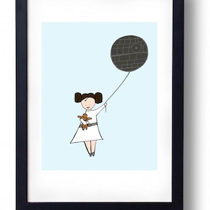 Princess Leia Little Girl Art Print with death star  8x10 Art DIGITAL || INSTANT DOWNLOAD