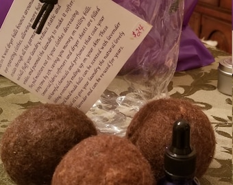 Lavender Wool Dryer Balls and  a Half Ounce of Lavender Essential Oil