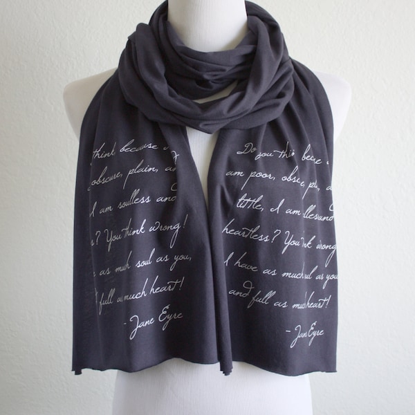 Jane Eyre Book Scarf - Charlotte Bronte Quote Book Scarf - Literary Quote Gift for Book Lover