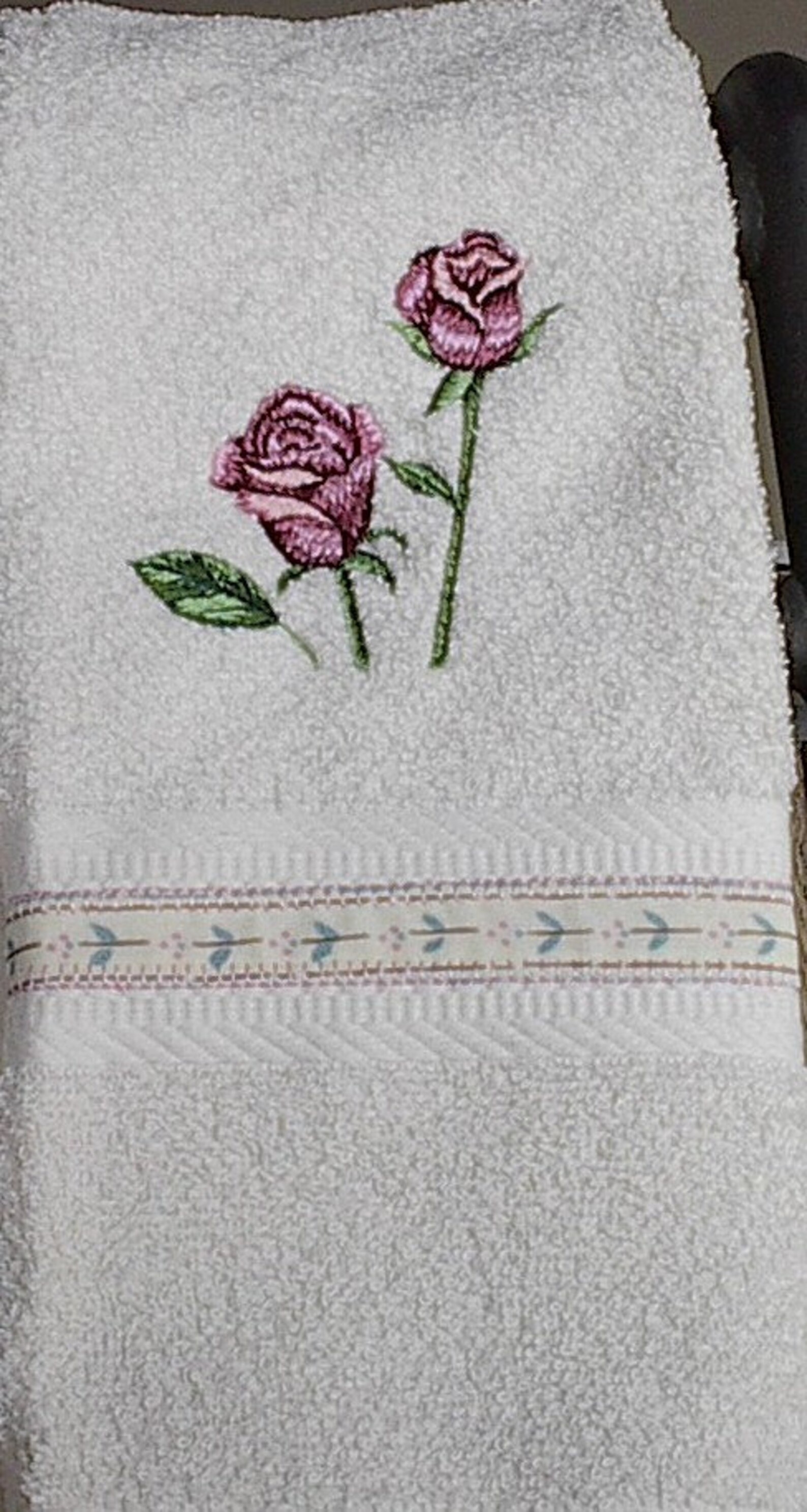 Embroidered Rose/rosebud Towel Set Etsy