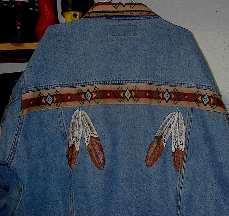 Eagle Feather Jean Jacket embroidered Native American - Etsy