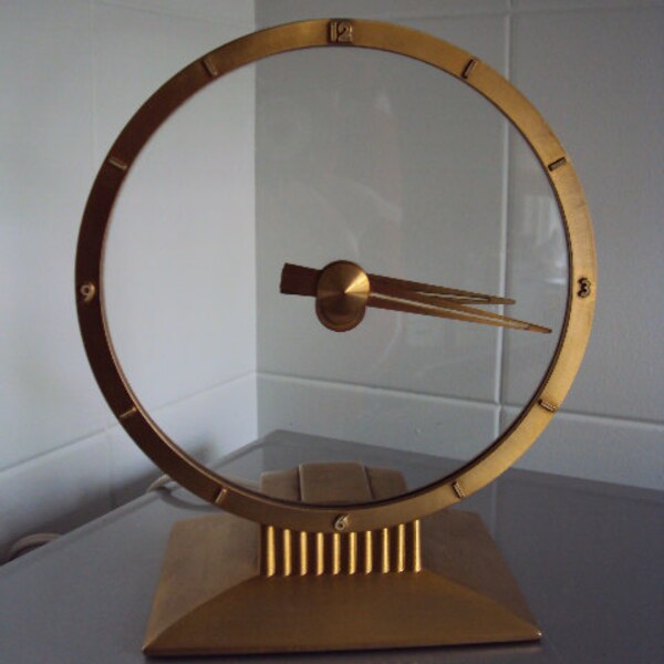 Jefferson Golden Hour electric clock 24K gold plated early production 1950s Mid Century Modern